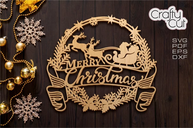 Christmas Wreath - Christmas laser cut decor - SVG file