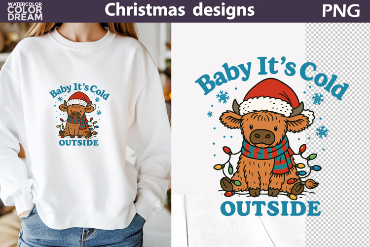 Christmas Highland Cow Sublimation | Baby Its Cold Outside