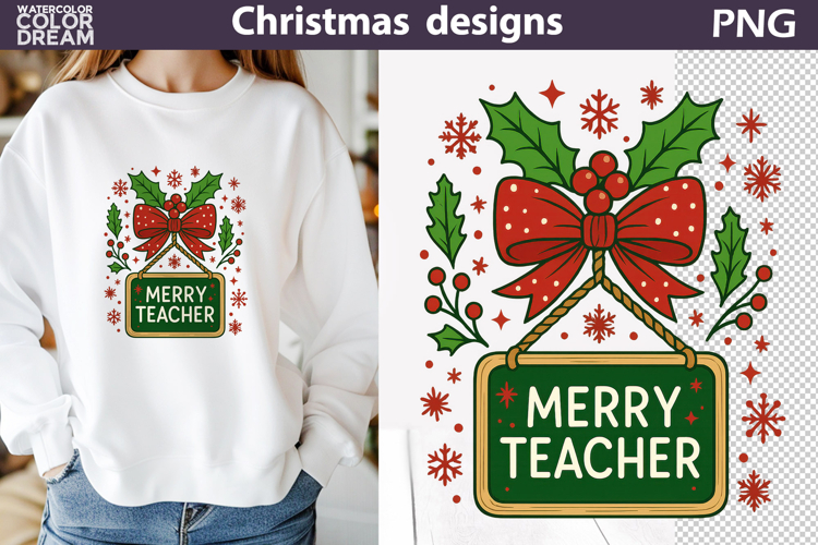 Christmas Teacher Sublimation | Merry Teacher Design
