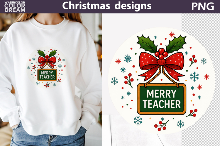Christmas Teacher Sublimation | Merry Teacher Design