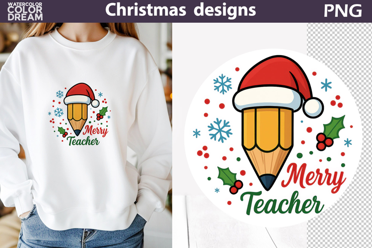 Christmas Teacher Sublimation | Merry Teacher Design