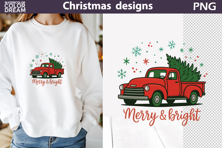 Christmas Red Truck Sublimation | Merry And Bright