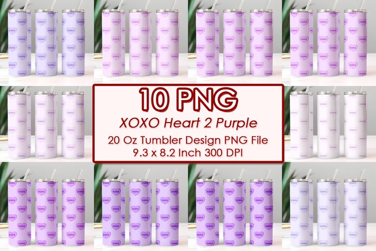 XOXO Heart 2 Purple Valentine Tumbler Design 10 PNG