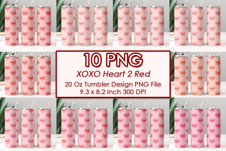 XOXO Heart 2 Red Valentine Tumbler Design 10 PNG