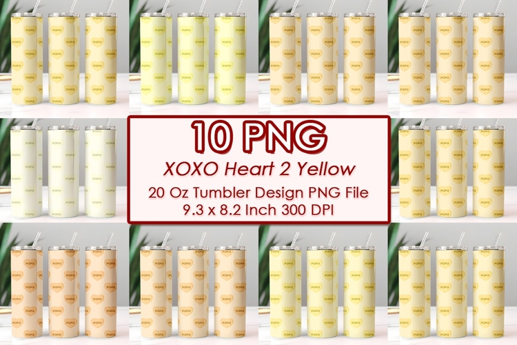 XOXO Heart 2 Yellow Valentine Tumbler Design 10 PNG