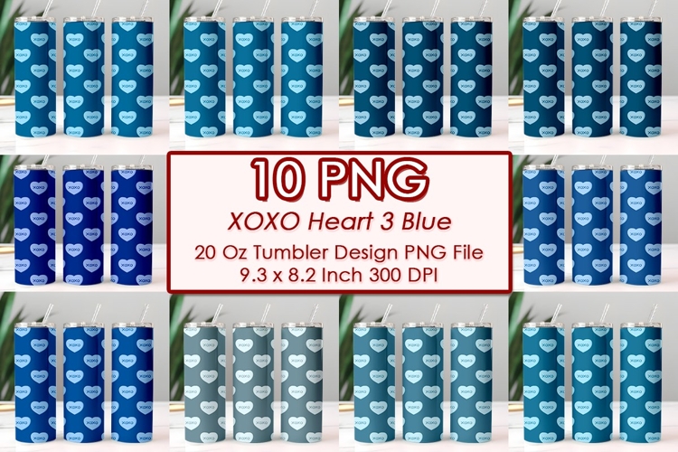 XOXO Heart 3 Blue Valentine Tumbler Design 10 PNG