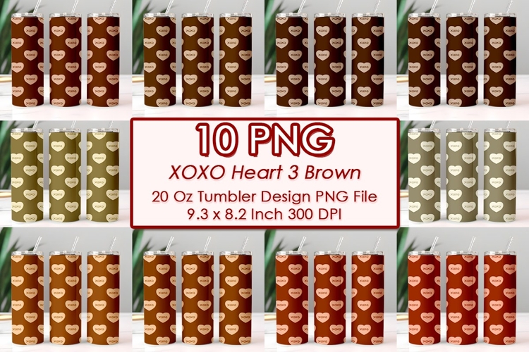 XOXO Heart 3 Brown Valentine Tumbler Design 10 PNG