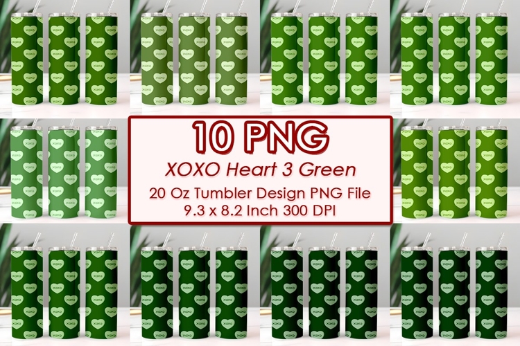 XOXO Heart 3 Green Valentine Tumbler Design 10 PNG