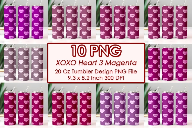 XOXO Heart 3 Magenta Valentine Tumbler Design 10 PNG
