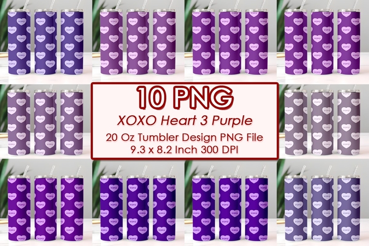 XOXO Heart 3 Purple Valentine Tumbler Design 10 PNG