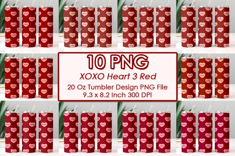 XOXO Heart 3 Red Valentine Tumbler Design 10 PNG