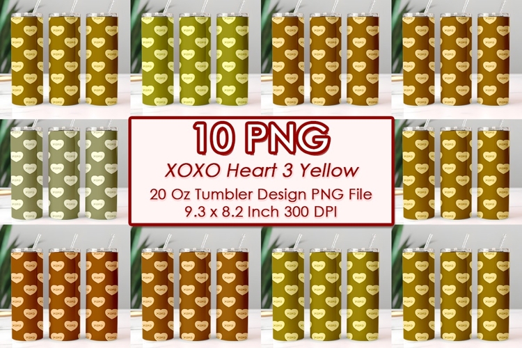 XOXO Heart 3 Yellow Valentine Tumbler Design 10 PNG