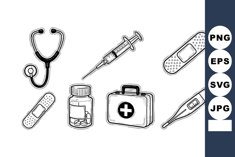 Medical equipment set with stethoscope syringe medicine bott example image 1