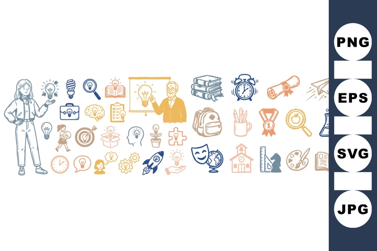 Hand Drawn Educational Doodle Icon Clipart Bundle