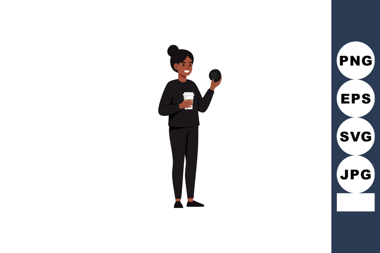 Woman holding coffee cup and donut casual standing vector il