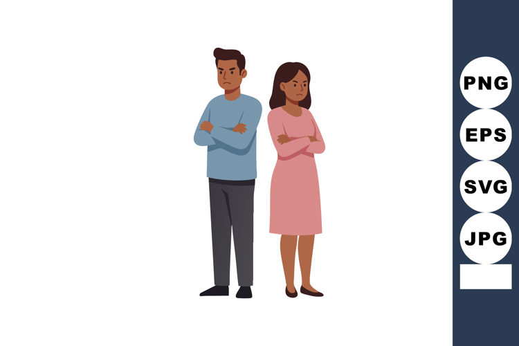 Young man and woman standing back to back with arms crossed