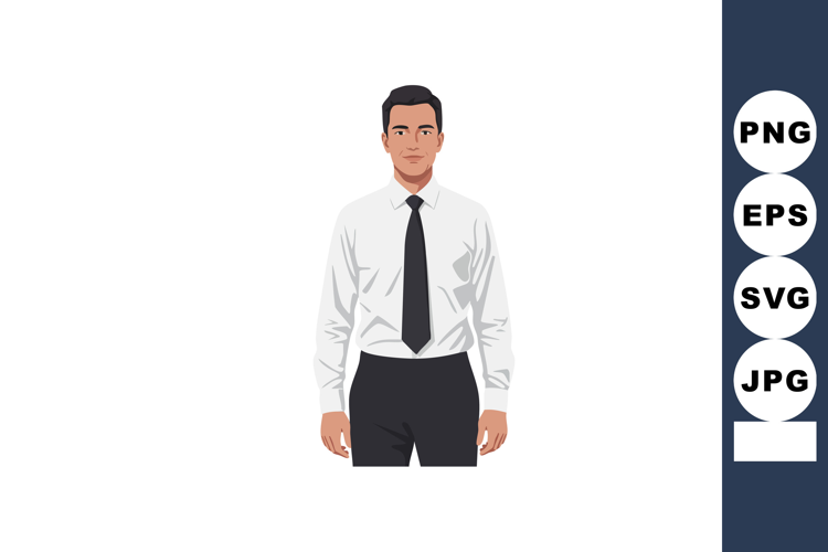 Businessman in white shirt and black tie standing confidentl