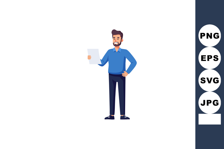 Man in blue shirt holding document standing confident vector