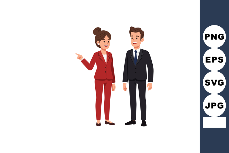Businesswoman and businessman standing and talking in profes