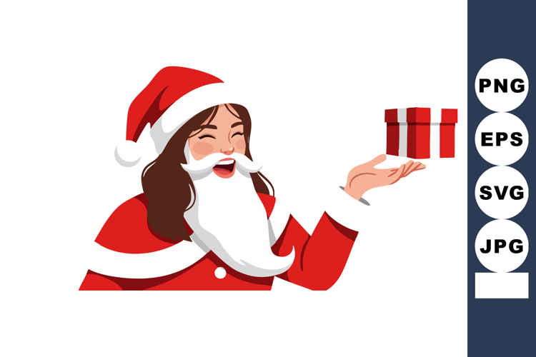 Santa Claus with red gift box holding Christmas present fest