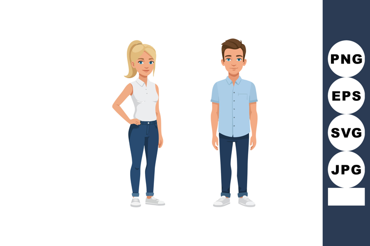 Young man and woman standing casual clothing vector illustra