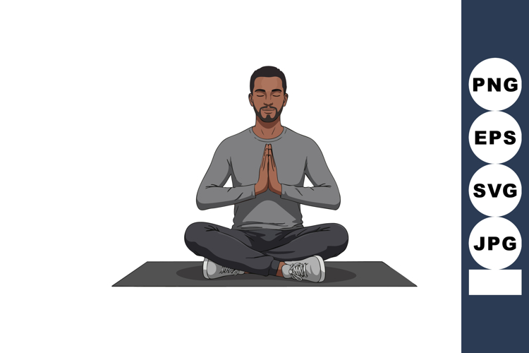 Man Meditating in Lotus Pose on Mat for Relaxation and Mindf example image 1