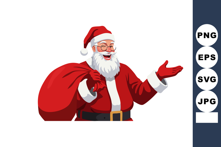 Santa Claus with red sack and traditional Christmas attire f