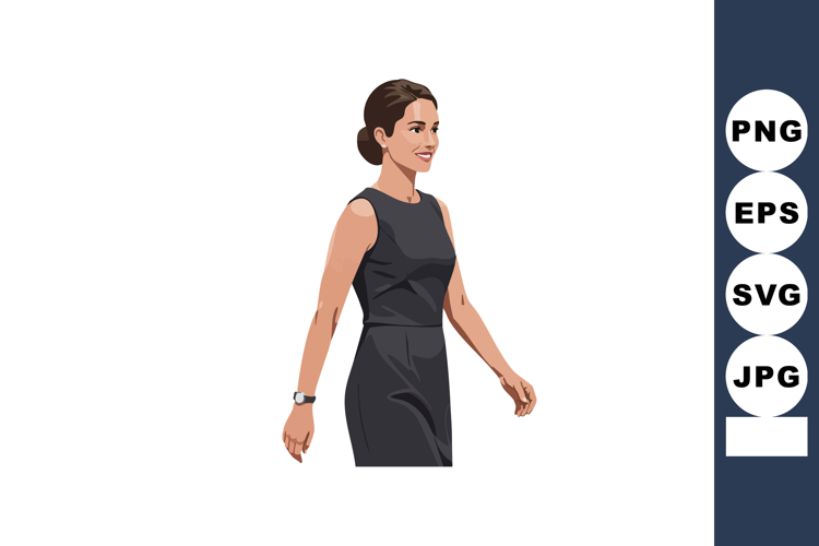 Businesswoman walking confidently in black dress vector illu