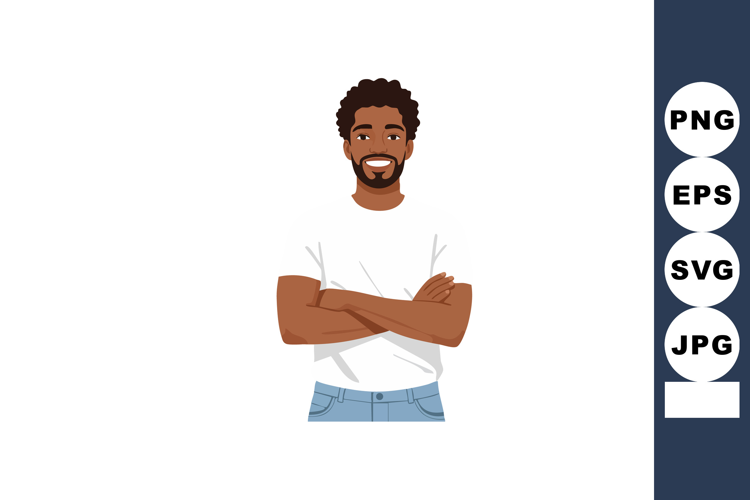 Young man with beard standing arms crossed casual style vect