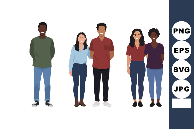 Diverse group of five young adults standing casual style vec