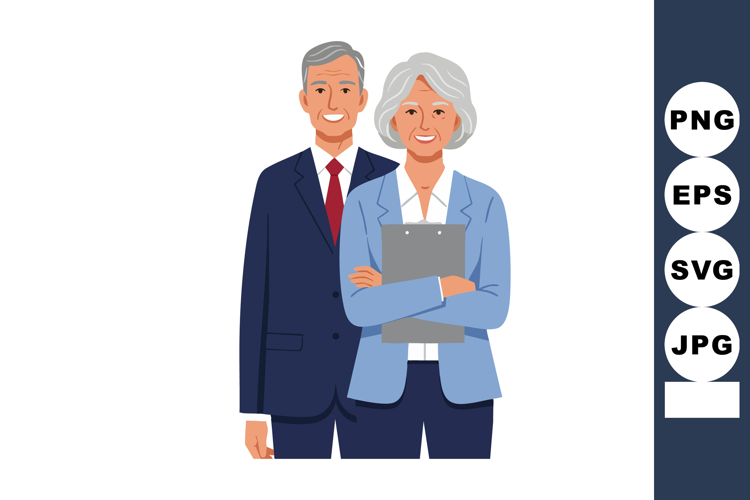 Mature professional business man and woman standing confiden