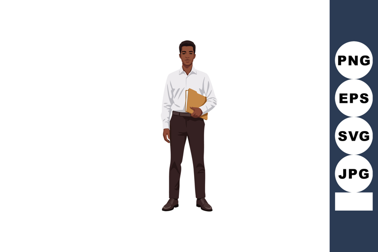 Young man standing holding folder in formal clothes vector i