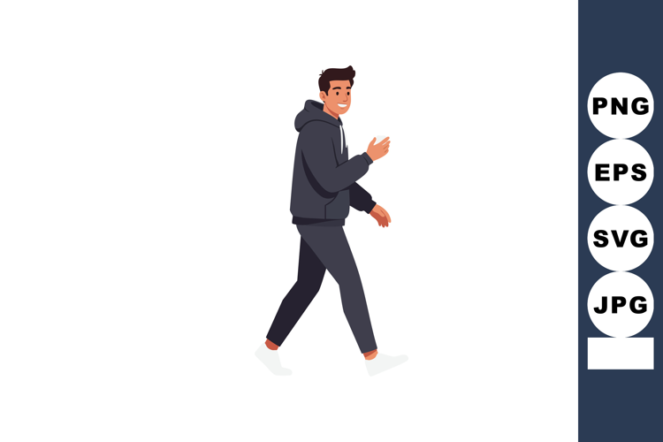 Young man walking casual outfit hoodie and pants vector illu