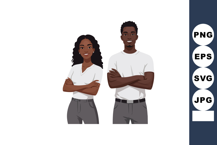 Confident young couple standing with crossed arms casual clo