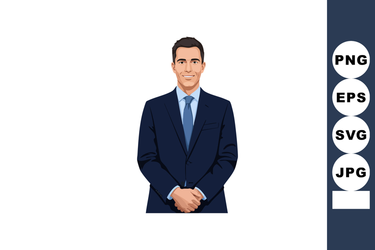 Businessman in navy blue suit with hands clasped professiona