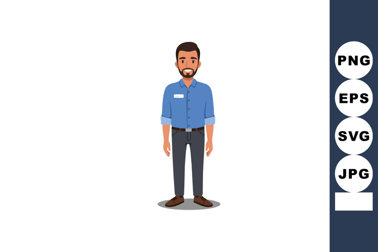 Man standing casual blue shirt dark pants brown shoes vector