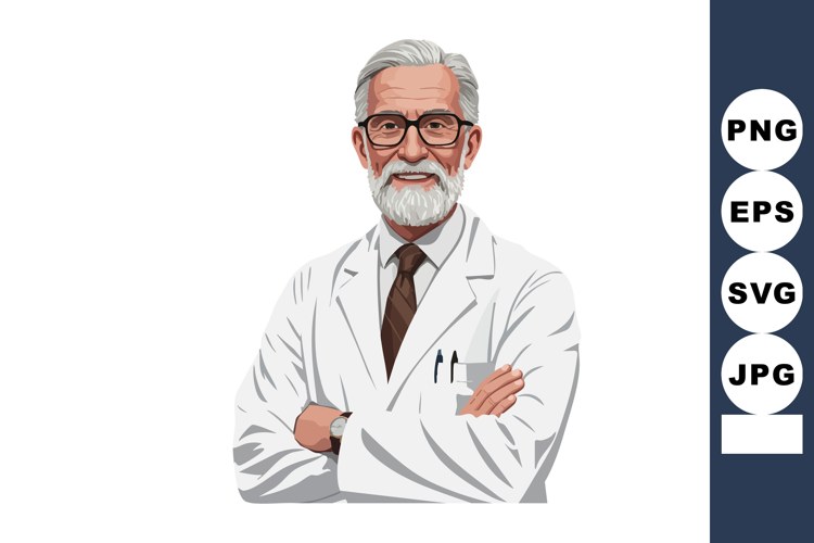 Elderly male scientist with glasses and white lab coat profe