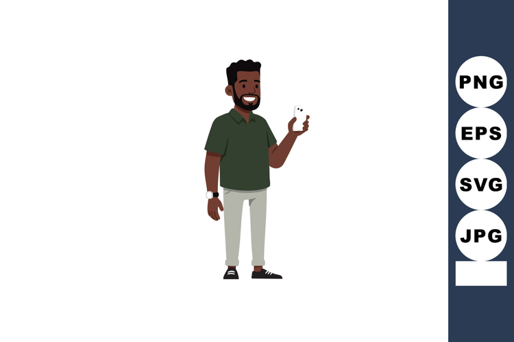 Man holding small house model smiling casual clothing vector