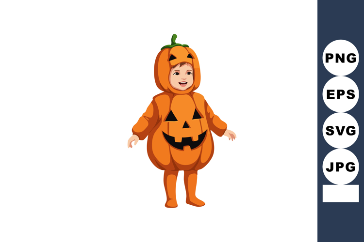 Child dressed in pumpkin costume for Halloween celebration v