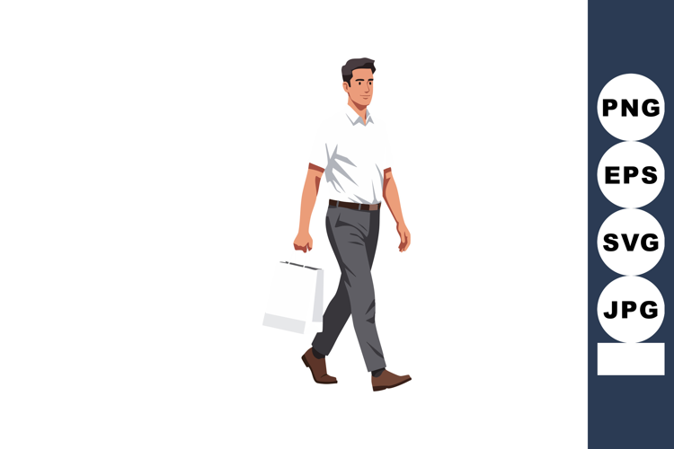 Man in white shirt walking with shopping bag casual style ve