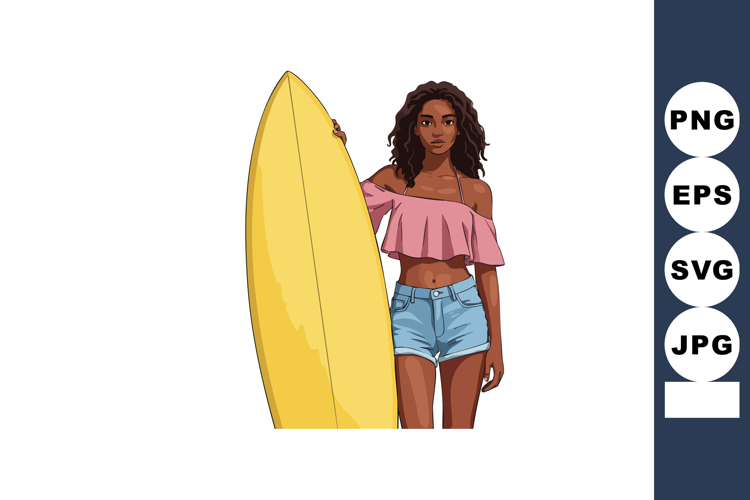 Woman standing with yellow surfboard summer beach lifestyle