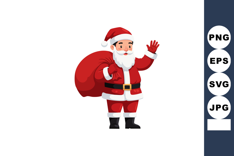 Santa Claus waving with red sack on back festive Christmas c