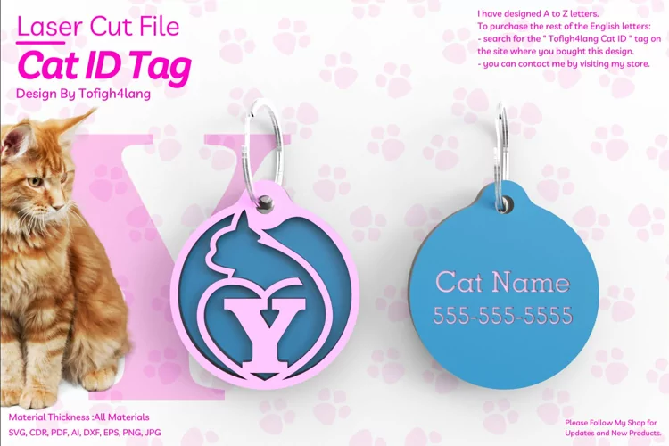 Y | Cat ID Tag | Cat ID Tag Slide On Collar| laser cut | SVG