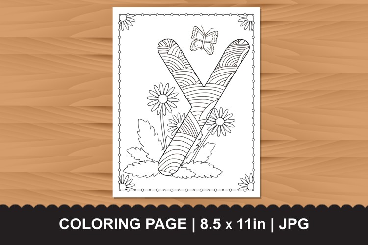 Letter Y Coloring Page with Butterflies and Flowers