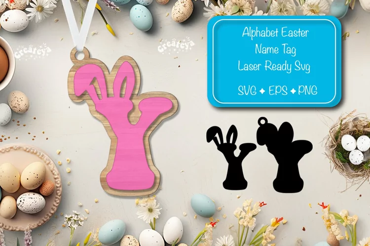 Easter basket tags Alphabet Letter Y Easter tag Laser Cut