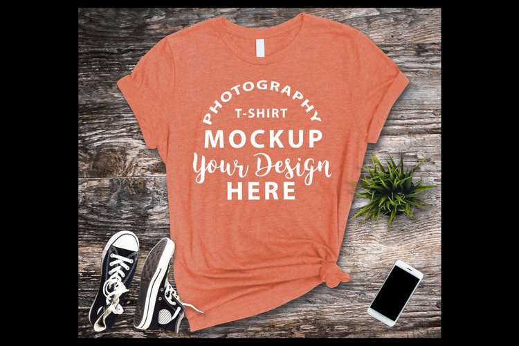 Bella Canvas 3001 t-shirt mock-up ORANGE HEATHER example image 1