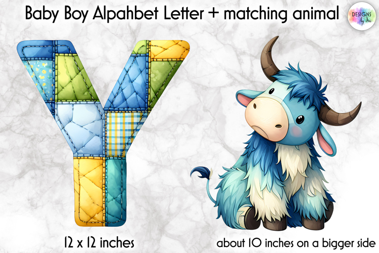 Cute Patchwork Baby Alphabet and Baby Animals PNG, Monogram