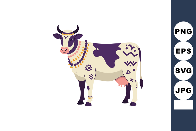 Decorative cow with tribal patterns and jewelry vector illus
