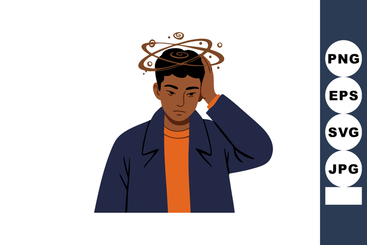 Young man with dizziness or headache symptom holding head wi