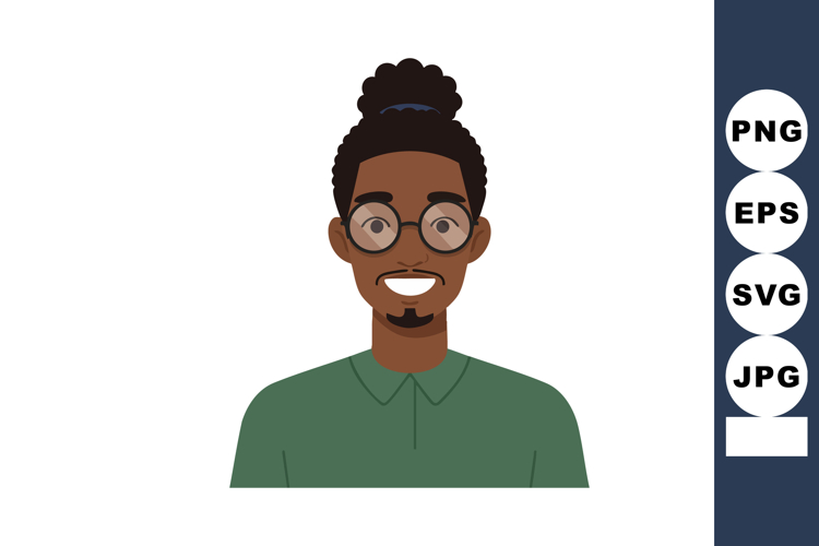 Smiling man with glasses and bun hairstyle wearing green shi example image 1
